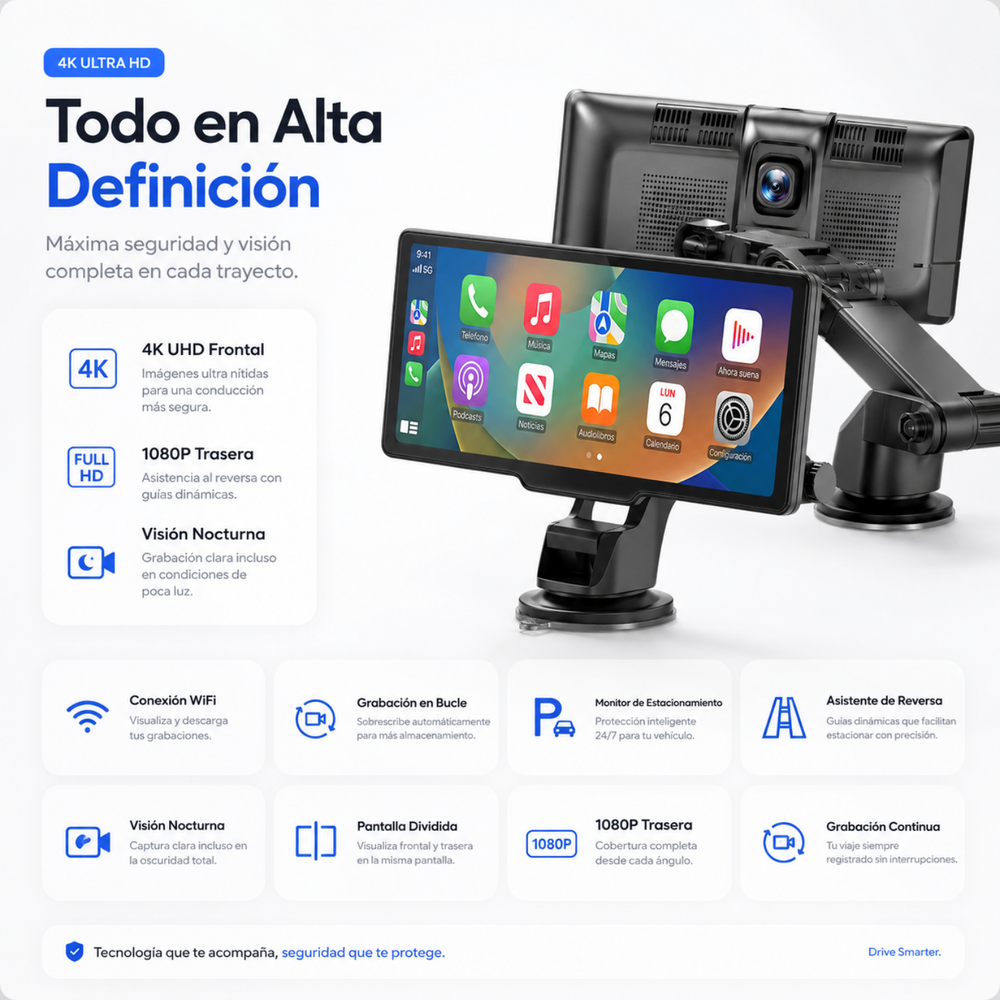 Pantalla 4K 10,26” CarPlay - Android Auto - Dashcam