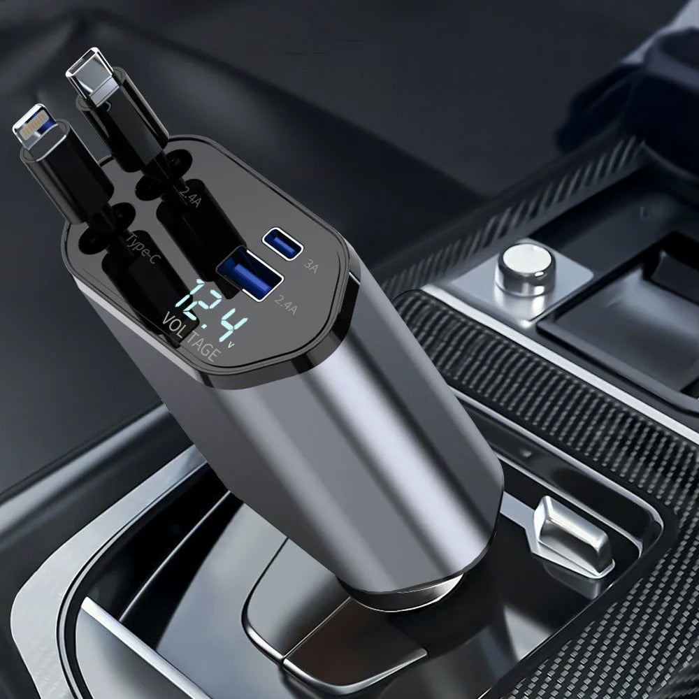 Cargador de Auto Retráctil 4 en 1