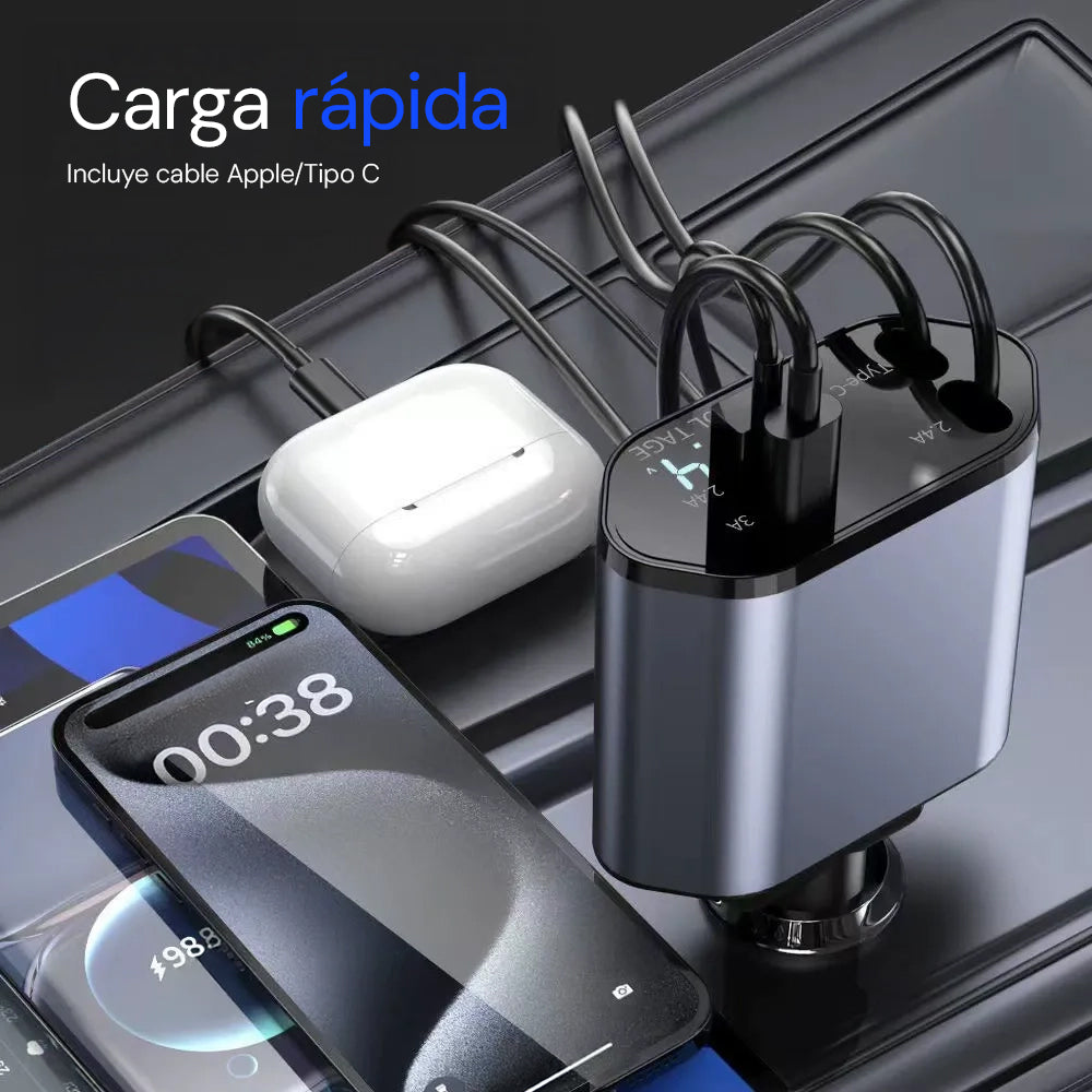 Cargador de Auto Retráctil 4 en 1