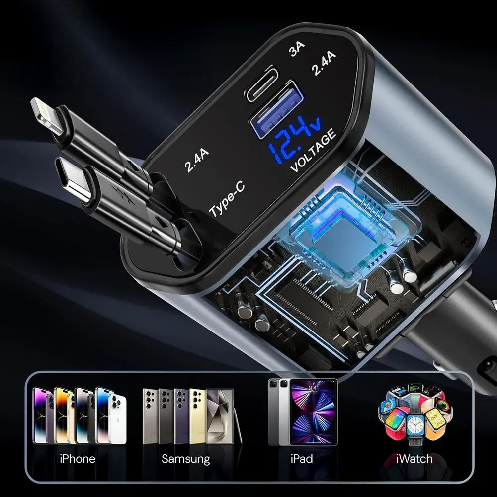 Cargador de Auto Retráctil 4 en 1